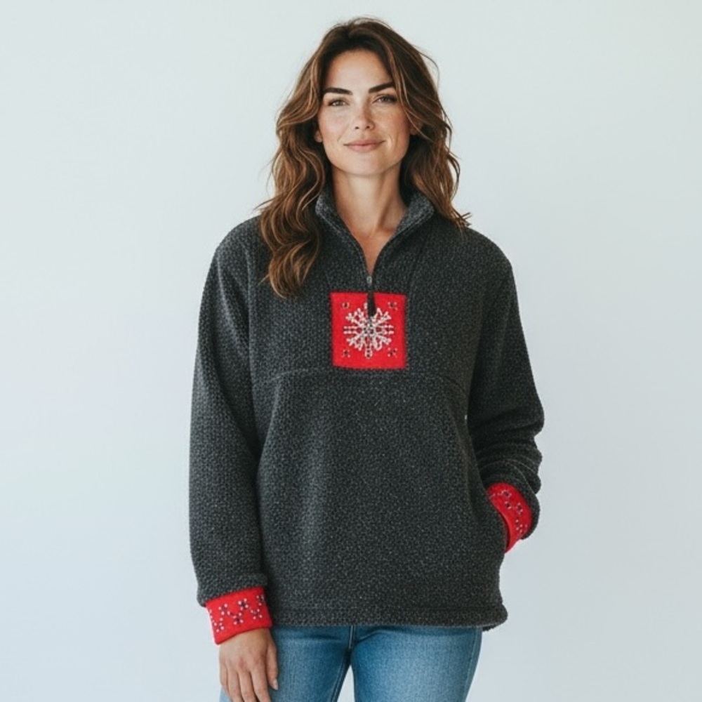 Vintage 2004 Christopher & Banks Chunky Teddy Fleece Pullover Snowflake Sweater​